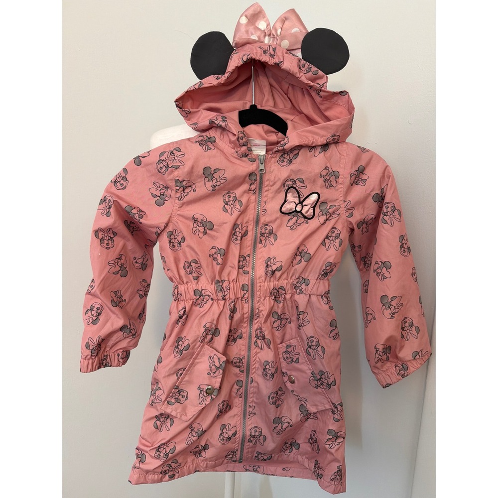Disney Minnie Mouse Pink Hooded Windbreaker Jacket with 3D Ears and Bow Girls 6